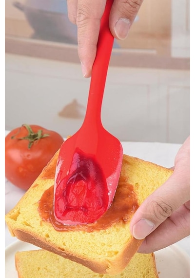Silicolife Kaşık Spatula, Isıya Dayanıklı Yanmaz Yapışmaz Tek Parça Silikon Kaşık Spatula 27cm Kırmızı Kırmızı