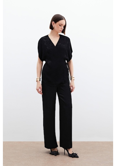 Sateen Cepli Bol Pantolon - Siyah-136041 Siyah