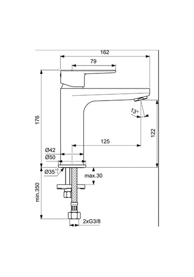 Ideal Standard Cerafine O H120 Lavabo Bataryası 5l/dk Sifon Kumandasız - Bc554aa Krom