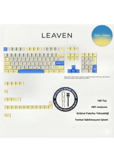 Mekanik Klavye Pbt Çift Baskı Keycap Seti Beyaz Sarı Mavi 128 Tuşlu Keycap