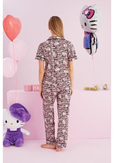 Siyah İnci Lisanslı %100 Pamuk Çok Renkli Düğmeli Biyeli Pijama Takım Hk057 Pembe