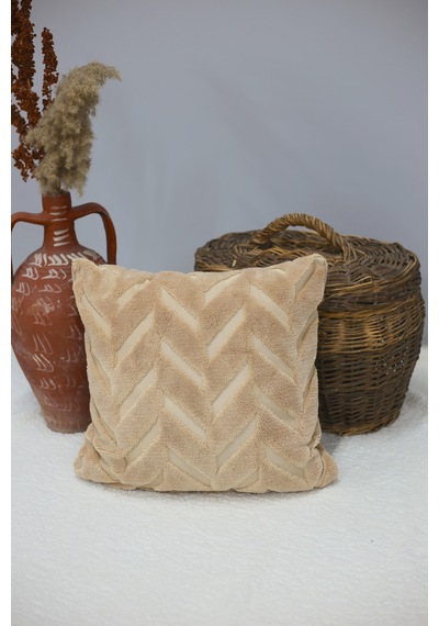 Chevron Welsoft Jakarlı Dekoratif Kırlent Kılıfı 43x43 Cm - Ztchevron Bej