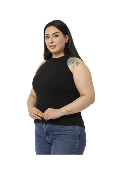 Disentis Büyük Beden Halter Yaka Yarım Balıkçı Fitilli Kaşkorse Siyah Body-siyah Siyah