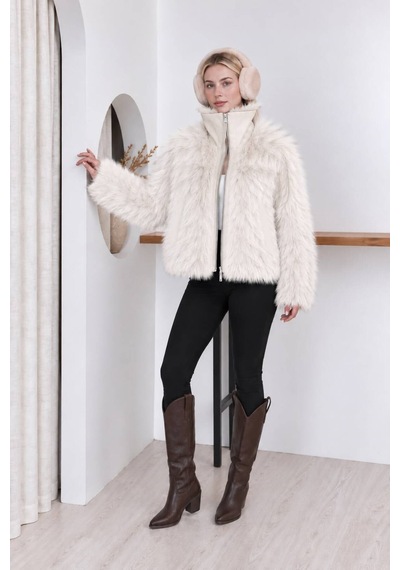 Moda Banuş Deri Garnili Lolita Kürk Ekru