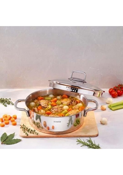 Schafer New Stahl Çelik Basık Tencere 26 Cm Ve 26 Cm Tava Gri
