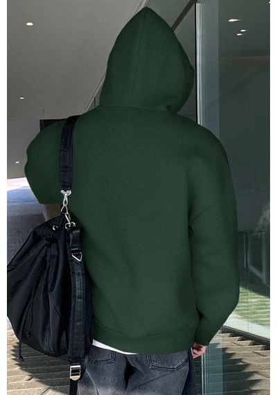 Genius Store Erkek Sweatshirt Kanguru Cepli İçi Polarlı 3 İplik Kapüşonlu Oversize Sweatshirt Kanguru-sweatshırt Yeşil