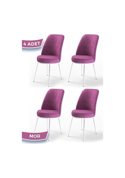 Canisa Concept Dexa Serisi, Üst Kalite Yemek Odası Sandalyesi, Metal Beyaz Iskeletli, 4 Adet Mor Metal, Mor
