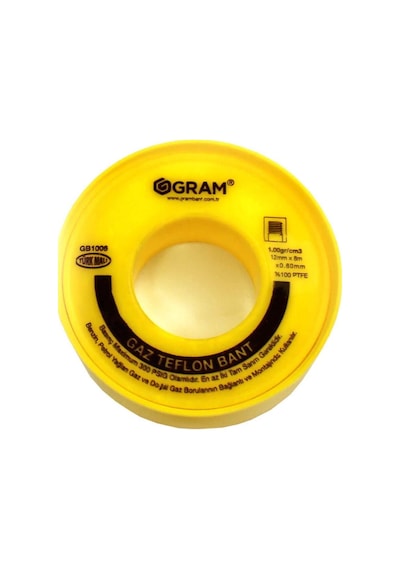 Gram Doğalgaz Teflon Bant Sızdırmazlık Bandı 12 mm x 8 Mt 250 Adet - YERLİ ÜRETİM