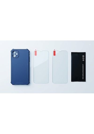 Oretech Apple iPhone 11 Uyumlu Kılıf + 2 Adet Kırılmaz Cam Ekran Koruyucu Set - Kamera Korumalı Mavi Kılıf