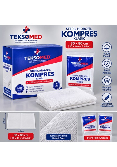 Teksomed Steril Hidrofil Kompres Klasik 30x80 Cm 2 Adet 30x40 Cm 20 Adet