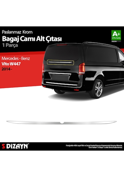S-Dizayn Mercedes Vito W447 Krom Bagaj Camı Alt Çıtası 2014 Üzeri
