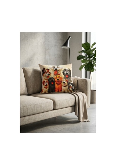 Sevimli Köpekler Digital Baskılı Kırlent Kılıfı Çok Renkli - 930432982 Çok Renkli