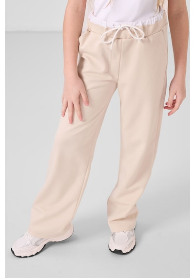 Tommylife Beyaz-bej O Yaka Baskılı Geniş Paça Standart Fit Kız Çocuk Palazzo Eşofman Takım - 75171 Beyaz/bej Beyaz - Bej