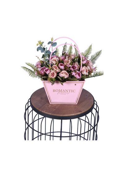 Yapay Çiçek Sitesi Yapay Çiçekli Romantic Çantalı Aranjman Model 4 Pembe -  Krem