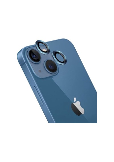 Apple Uyumlu iPhone 13 Mini Kamera Koruyucu Lens Mercek Metal Çerçeveli 2li Set Mavi Blue