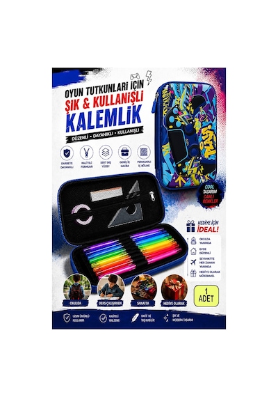 Oyun Konsolu Kabartmalı Bölmeli Kalemlik 1 Adet P-6011 Erkek Çocuk Okul Kalem Kutusu 3 Boyutlu Joystick Hediyelik Sarı