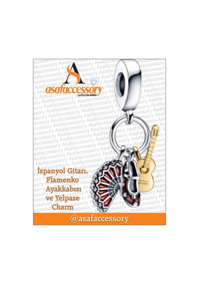 İspanyol Gitarı Flemenko Charm Gümüş Kaplama