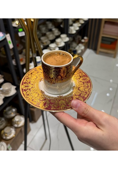 6'lı Lüks Marcella Gold Kahve Fincanı-4863 Çok Renkli