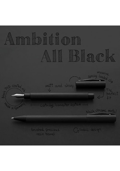 Faber-castell Ambition All Black Tükenmez Kalem, M Uç, Çevirme Mekanizmalı, Krom Kapak, Siyah Refil ---