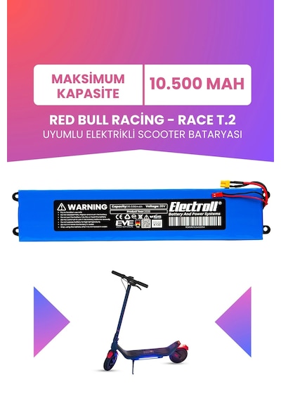 Red Bull Racing - Race T.2 Uyumlu Batarya Maksimum Kapasite 36v 10.500mah Elektrikli Scooter Bataryası Çok Renkli