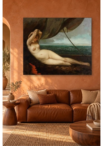 Fida Courbet Deniz Kıyısında Uzanan Kadın Canvas Tablo Çok Renkli