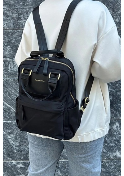 Just Polo Kadın Ayarlanabilir Askılı Su Geçirmez İthal Saten Kumaş Lüks Sırt Çantası Shopper Siyah