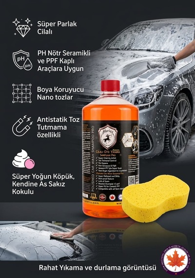 Cilalı Oto Yıkama Şampuanı 1kg Sakız Kokulu Yoğun Köpük + Sünger