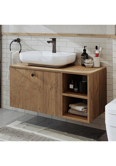 Lavabolu Mdf 95 Cm Lotus Oval Lavabolu Dolabı Atlantik Çam