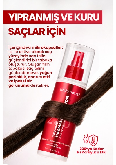 Bade Natural Çift Fazlı Isı Koruma Spreyi 200 Ml