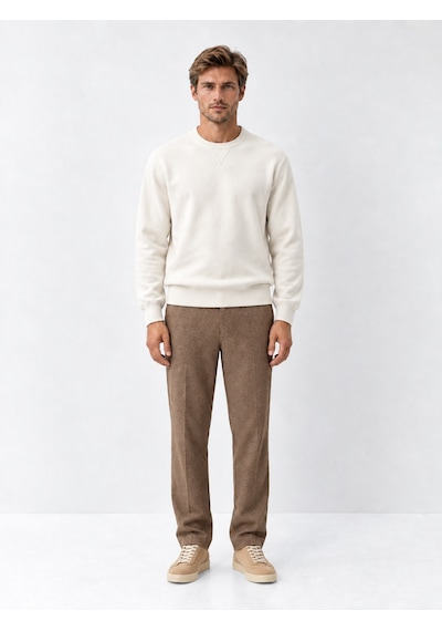 Xint Ekru Regular Fit Bisiklet Yaka Pamuklu Sweatshirt 300291