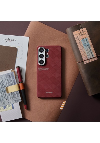 Galaxy S26 Ultra Kılıf M-safe Uyumlu Aramid Fiber Pitaka Harvard University Serisi Kapak Kırmızı