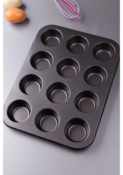 12li Metal Yanmaz/yapışmaz Muffin Kek Kalıbı Siyah