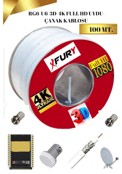 Fury Rg6-u4 Full Hd 3d 4k Yerli Kablo 100mt Çanak Anten