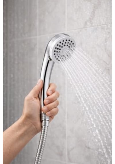 Duş Başlığı Seti 150 Cm Hortumlu, 7.5 Cm Başlık Çapı, 21 Cm Krom Saplı El Duşu, Esnek Plastik Hortum, Paslanmaz Çelik Bağlantı, Basınç Artırıcı Duş Başlığı