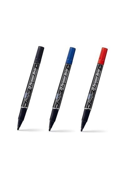 Çift Uçlu Cd Permanent Marker 3'lü Set Kırmızı Mavi Siyah İnce Uç 0.5 Mm & Kalın Uç