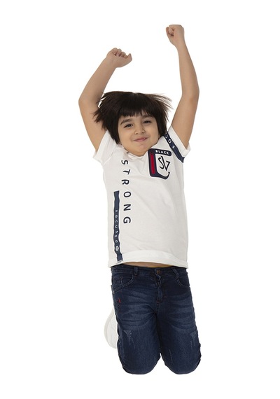 Toontoy Kids Toontoy Erkek Çocuk T-shirt Strong Baskılı Beyaz