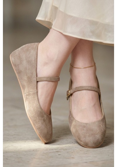 Fox Shoes Y250770702 Vizon Süet Alçak Dolgu Tabanlı Kadın Ayakkabı