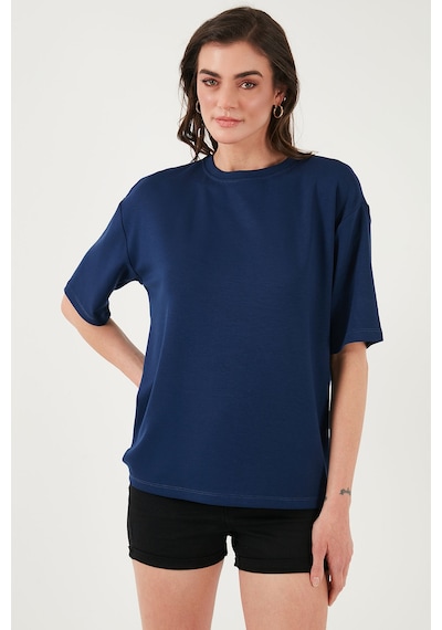 Lela Streç Oversize Fit Bisiklet Yaka Bayan T Shirt 5865911 Lacivert