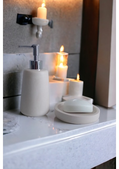 Marble Beyaz Banyo Seti Tuvalet Wc Sıvı Sabunluk Diş Fırçalığı Beton Aksesuar Takım Gri