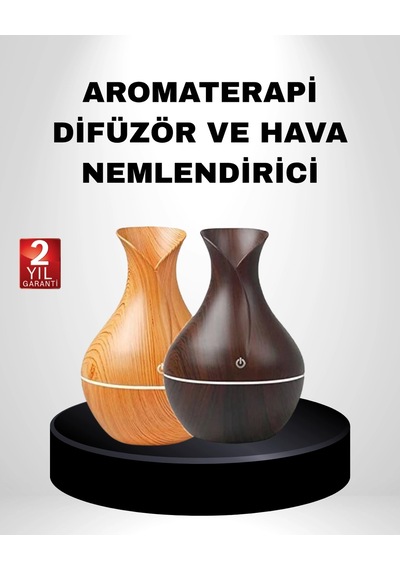 Ahşap Desenli Aromaterapi Difüzör 130 Ml Ultrasonik Ve 7 Renk Led Işıklı