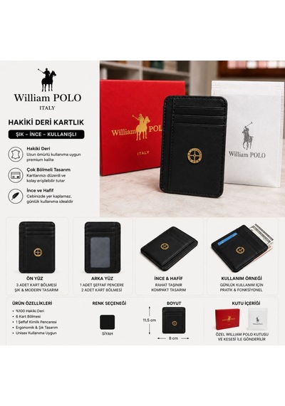 Williampolo Minimal Hakiki Deri Unisex Kartlık Siyah