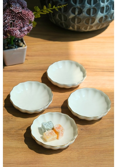 Kütahya Porselen Bone Luz Kase Altın File 4 Parça 8cm Bnlzf08kss220 Ekru