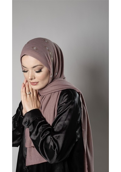 Hürrem Bone Gül Kurusu Pratik Hazır Geçmeli Tesettür Şal Örme Kumaş Taşlı Çiçek Desenli 2118c 18