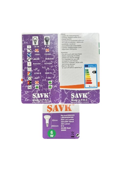 1 Adet Şavk 6w 37w Sarı Işık 3000k E14 Duylu İnce Duy Led R50 Ampul