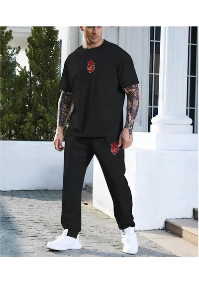 Tarzyeri Unisex Baskılı Cepli Eşofman Takımı - Siyah 001