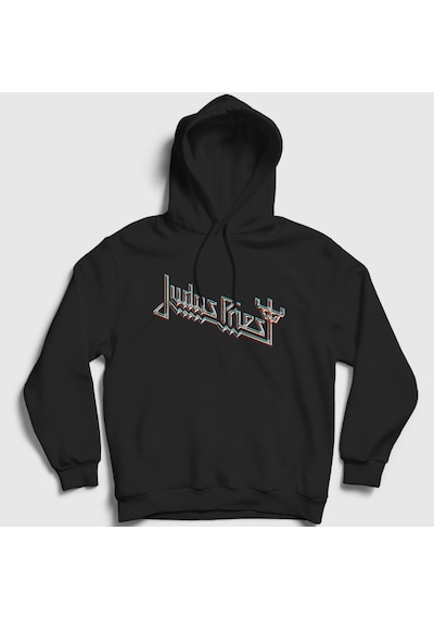 Presmono Unisex Logo V2 Judas Priest Kapüşonlu Sweatshirt Siyah