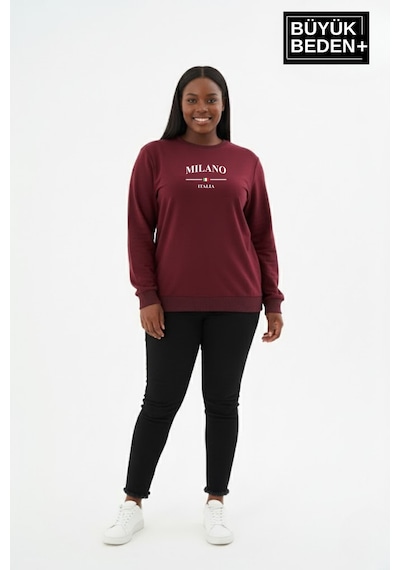 Süperlife Kadın Büyük Beden Milano İtalia Baskılı Bisiklet Yaka İnce Sweatshirt Spr26bswk956-9 Bordo Süperlife Kadın Büyük Beden Milano İtalia Baskılı Bisiklet Yaka İnce Sweatshirt Spr26bswk956-9 Bordo