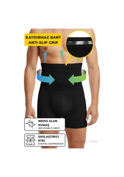Elilom Korse Boxer Yüksek Bel Korseli Erkek İç Giyim Siyah