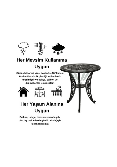 Ceritti Ferforje Görünümlü Plastik Masa, Bahçe Ve Balkon Kullanımı, 2 Yıl Garantili, 150 Kg Taşıma Kapasites Diğer