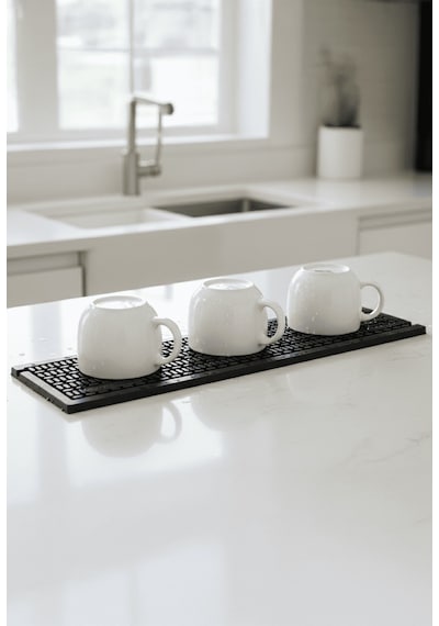 40x10 Cm Kauçuk Bar Mat, Bulaşık Kurutma Matı, Tencere Altlığı, Cam Kenarı Saksı Altlığı Siyah